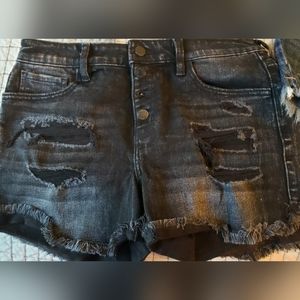 KanCan Frayed Hem Black Shorts Mid Rise